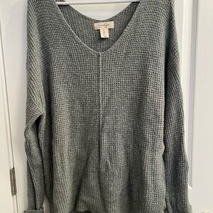 Jessica Simpson Green V-Neck Waffle Knit Sweater